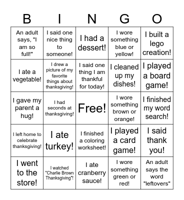 Happy Thangsgiving! Bingo Card