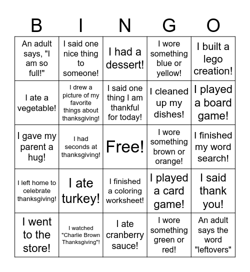 Happy Thangsgiving! Bingo Card