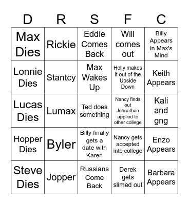 Stranger Things 5 Bingo Card