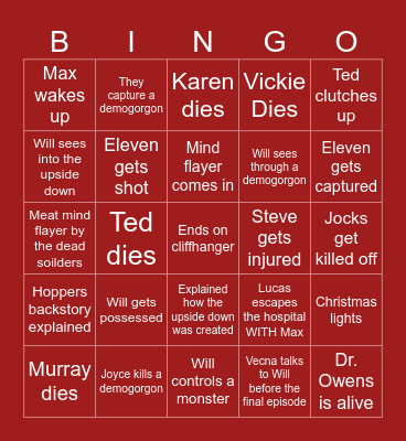 Stranger Things Vol 1. Bingo Card