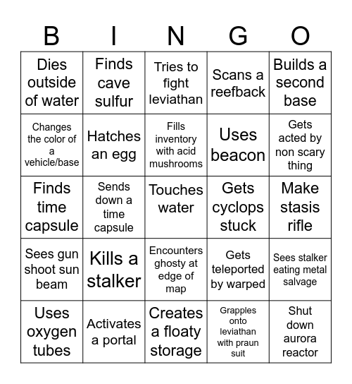 Subnautica Bingo Card