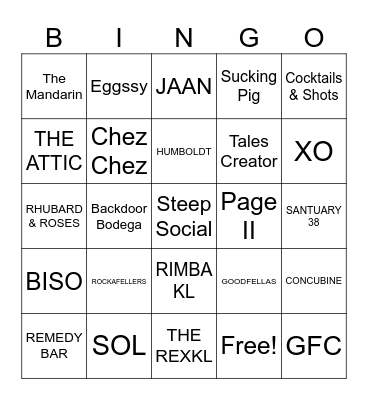 Jameson Bar Trail Bingo Card