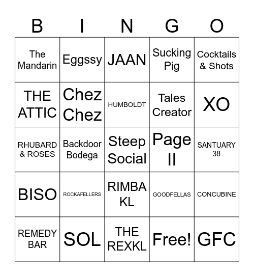 Jameson Bar Trail Bingo Card