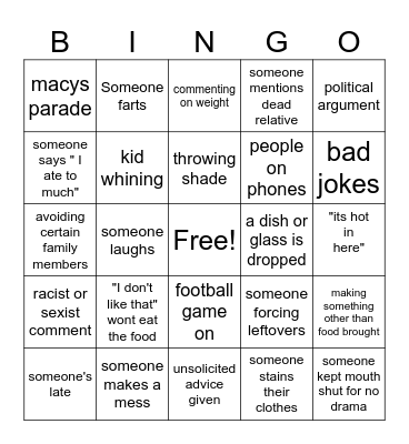 thanksgiving  Bingo Card