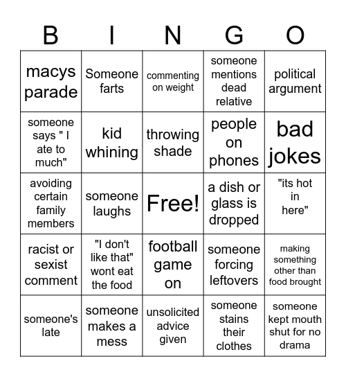 thanksgiving  Bingo Card
