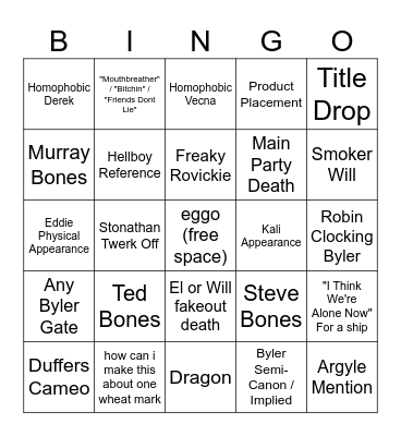 STRANGER THINGS 5 Bingo Card