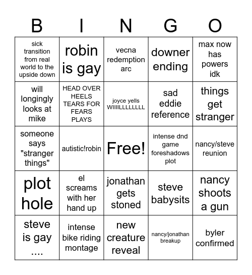strangr tings Bingo Card