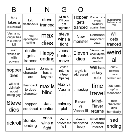 ST Season 5 Bingo Card