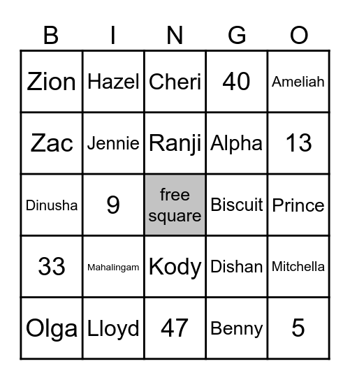 Family Bingo ! Bingo Card