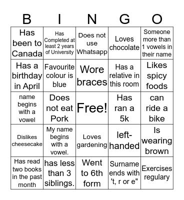 18-25 People Bingo! Bingo Card