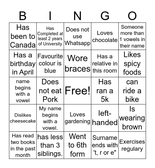 18-25 People Bingo! Bingo Card