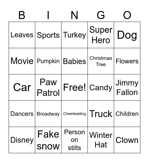 Thanksgiving Parade Bingo Card