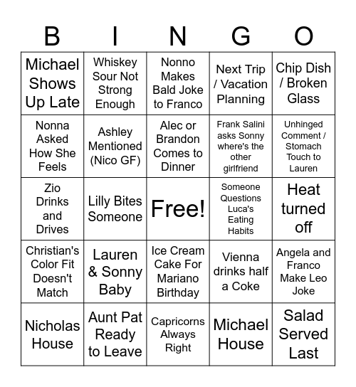 DiGiacomo Thanksgiving 2025 Bingo Card