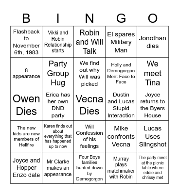 Stranger Things 5 Bingo Card