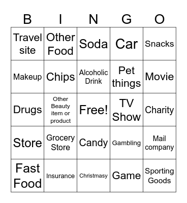 Christmas Season Commercial Bingo Card