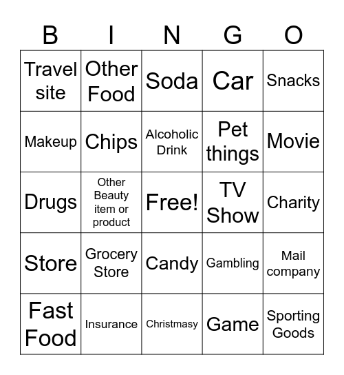 Christmas Season Commercial Bingo Card