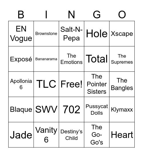 Girl Bands Bingo Card