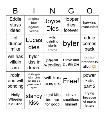stranger things season 5 Jocelyn Bingo Card