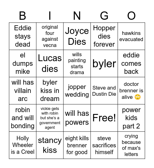 stranger things season 5 Jocelyn Bingo Card