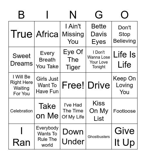 80s Bingo Card
