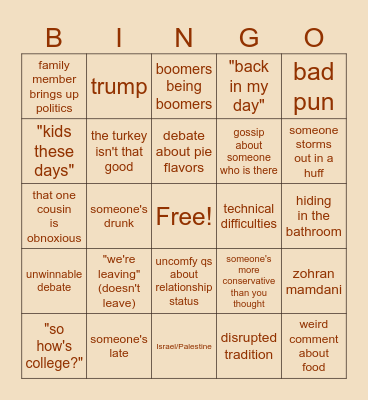 Thanksgiving Bingo 2025 Bingo Card