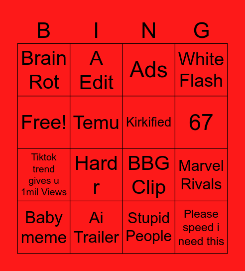 Tiktok bingo Card