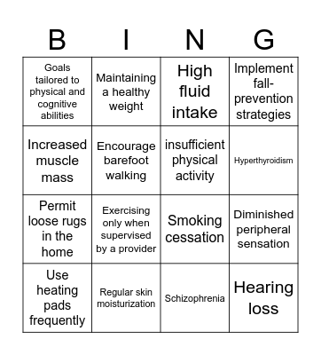 Impacts of Sedentary Lifestyle Bingo Card