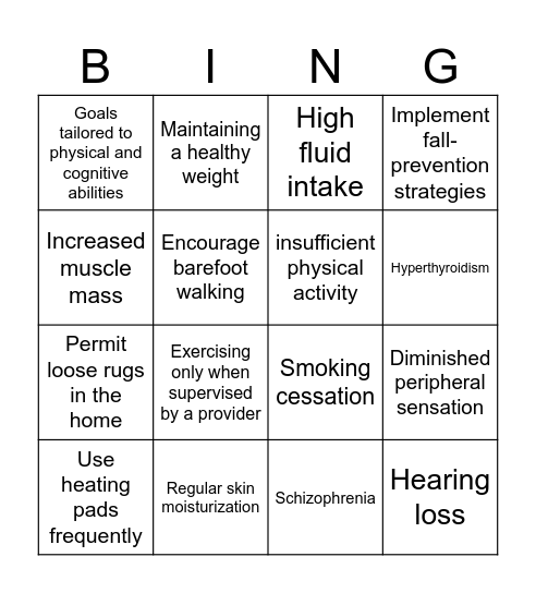 Impacts of Sedentary Lifestyle Bingo Card