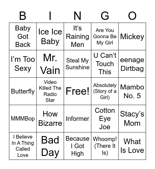 One-Hit Wonders Bingo Card