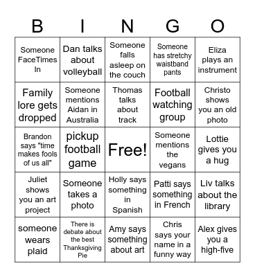 Thanksgiving Bingo 2025 Bingo Card