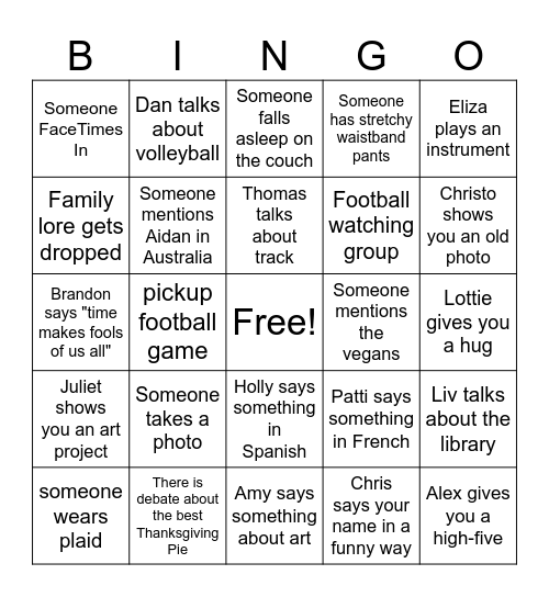 Thanksgiving Bingo 2025 Bingo Card