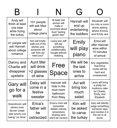 Thanksgiving 2025 Bingo Card