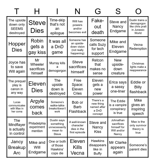 Stranger Things 5 Bingo Card