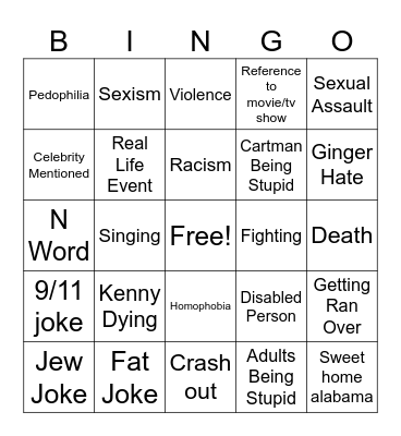 South Park Bingo Card