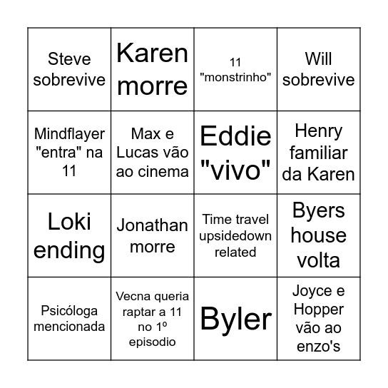 Stranger Things - Ana Bingo Card