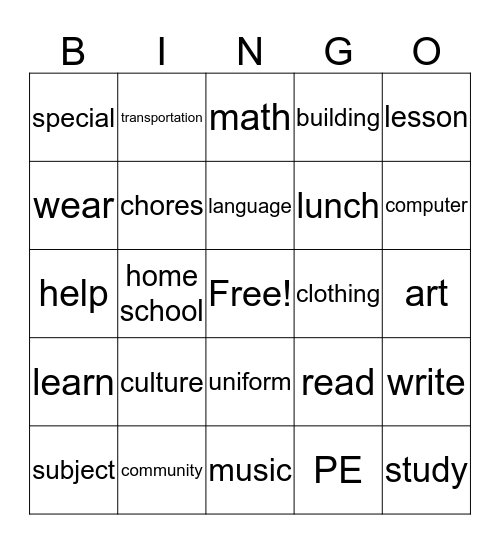 Schools around the world Bingo Card