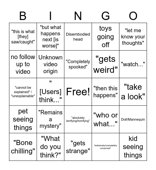 Bizarre Bub Bingo Card