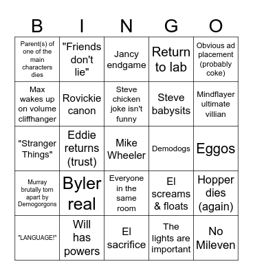 Stranger Things S5 Bingo Card