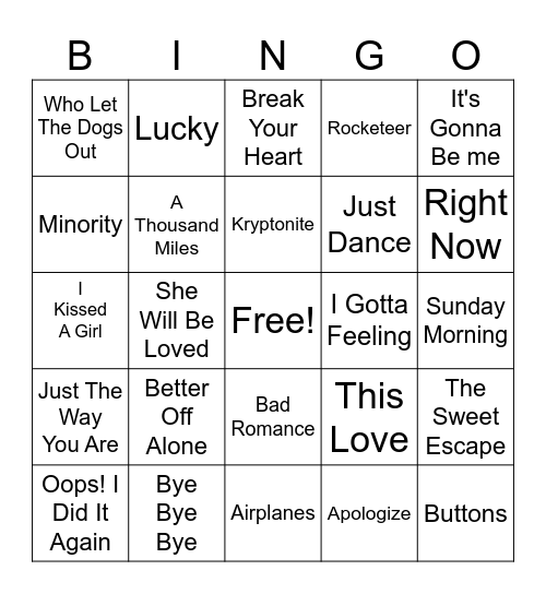 2000s Bingo Card