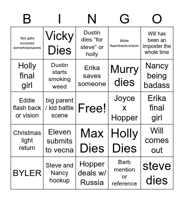 Stranger Things 5 Bingo Card