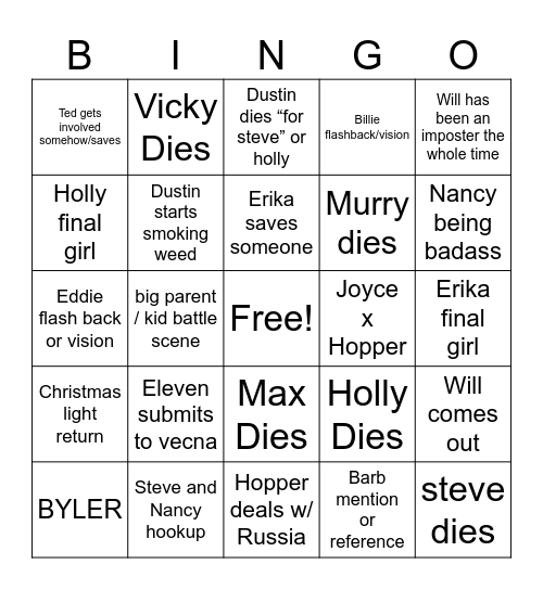 Stranger Things 5 Bingo Card