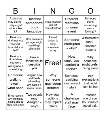 Perspective Taking Bingo Card