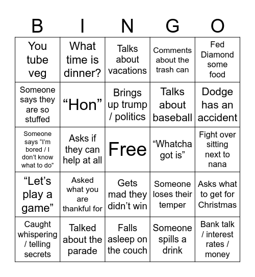 Thanksgiving Bingo Card
