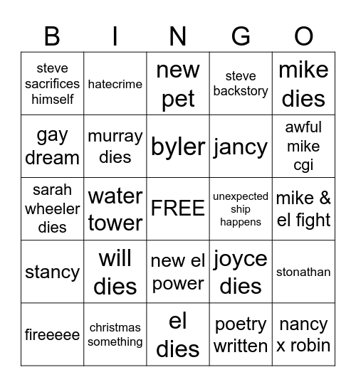 stranger things season 5 bingo Card