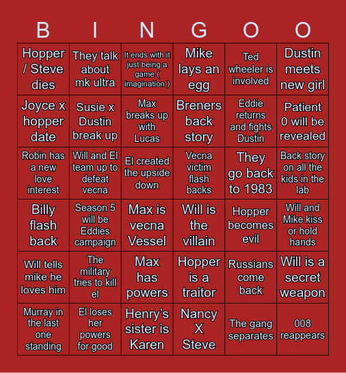 Stranger Things S5 Bingo! Bingo Card