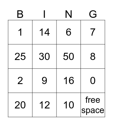 MATH BINGO Card
