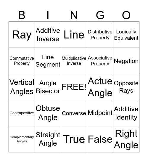 Unit 1-4 Vocabulary Bingo Card
