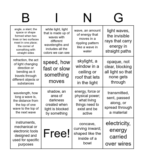 3rd Vocab U5L1-5 Bingo Card