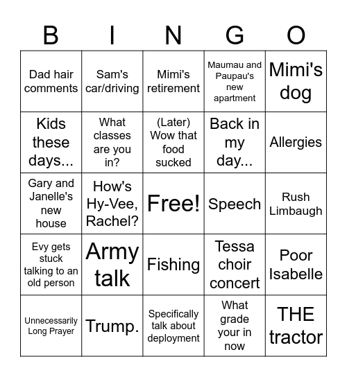 Thanksgiving Bingo Card