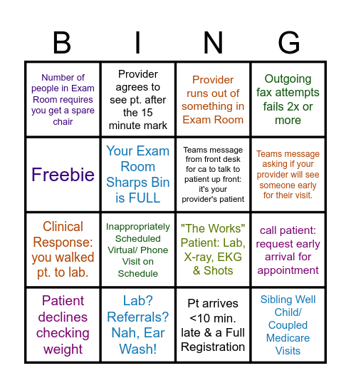 Clinical Assistant Bingo Card